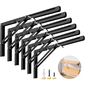 16 Inch Folding Shelf Bracket, 6 Pack Wall Mounted Foldable Brackets,-Saving Collapsible Shelf Brackets, Max Load:180lbs