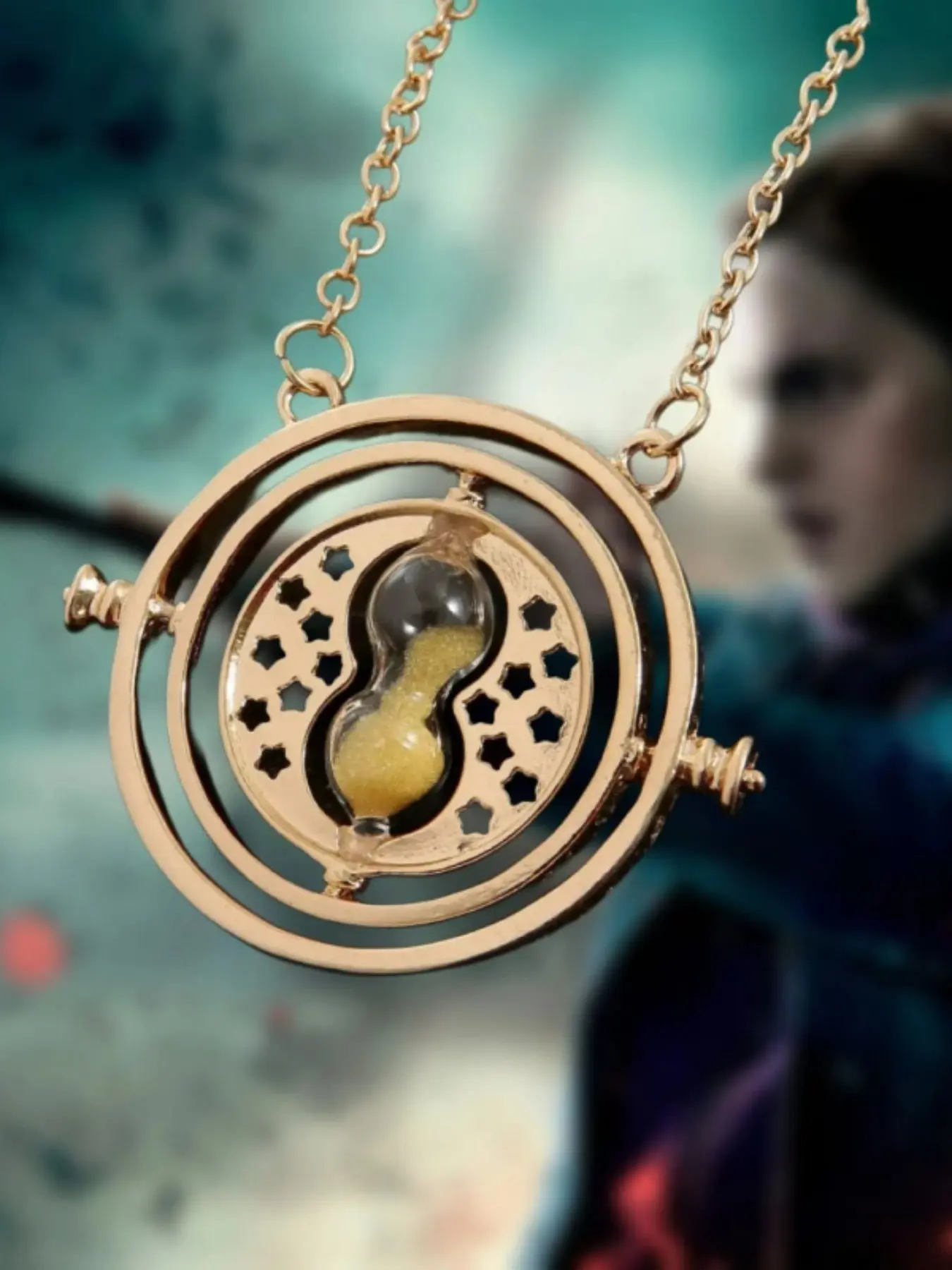 Harry Potter Time-Turner Hourglass Alloy Geometric Necklace, Unique Movie Inspired Merchandise for Fans, Stylish Daily Wear Sweater Chain Accessory