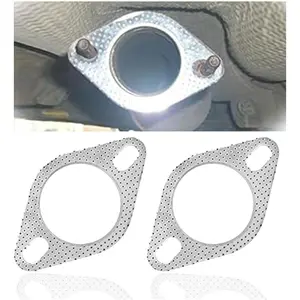 2PCS Car Exhaust Gasket, 2-Bolt 2.5-Inch Exhaust Flange Gasket Standard Exhaust Gasket, Reinforced High Temperature Exhaust Flange Gasket Car Accessories (2.5in)