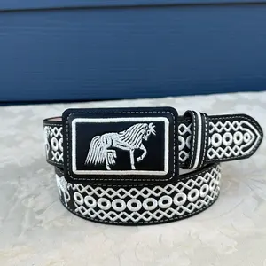 Mens belts hilo de ceda negro con blanco