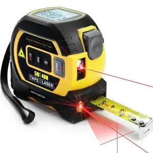 Yellow digital measurement tape with laser