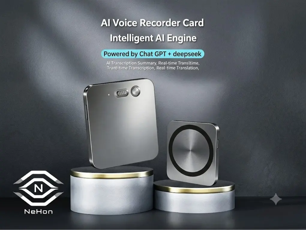 NeHon AI Voice Recorder Card - ChatGPT & DeepSeek Powered, Magnetic Ultra-Thin Phone Call & Meeting Recorder with Real-Time Audio Transcription & 140+ Language Translation