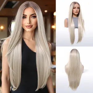 Women's Natural 13*6 Lace Synthetic Full Machine Wig, Breathable Net Full Cap, Free Parting, for Daily Use