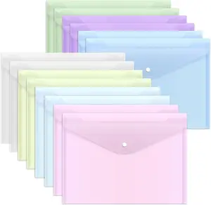 14PCS Poly Plastic Envelopes – Snap Closure Document Folders for A4 Letter Size School & Office Supplies