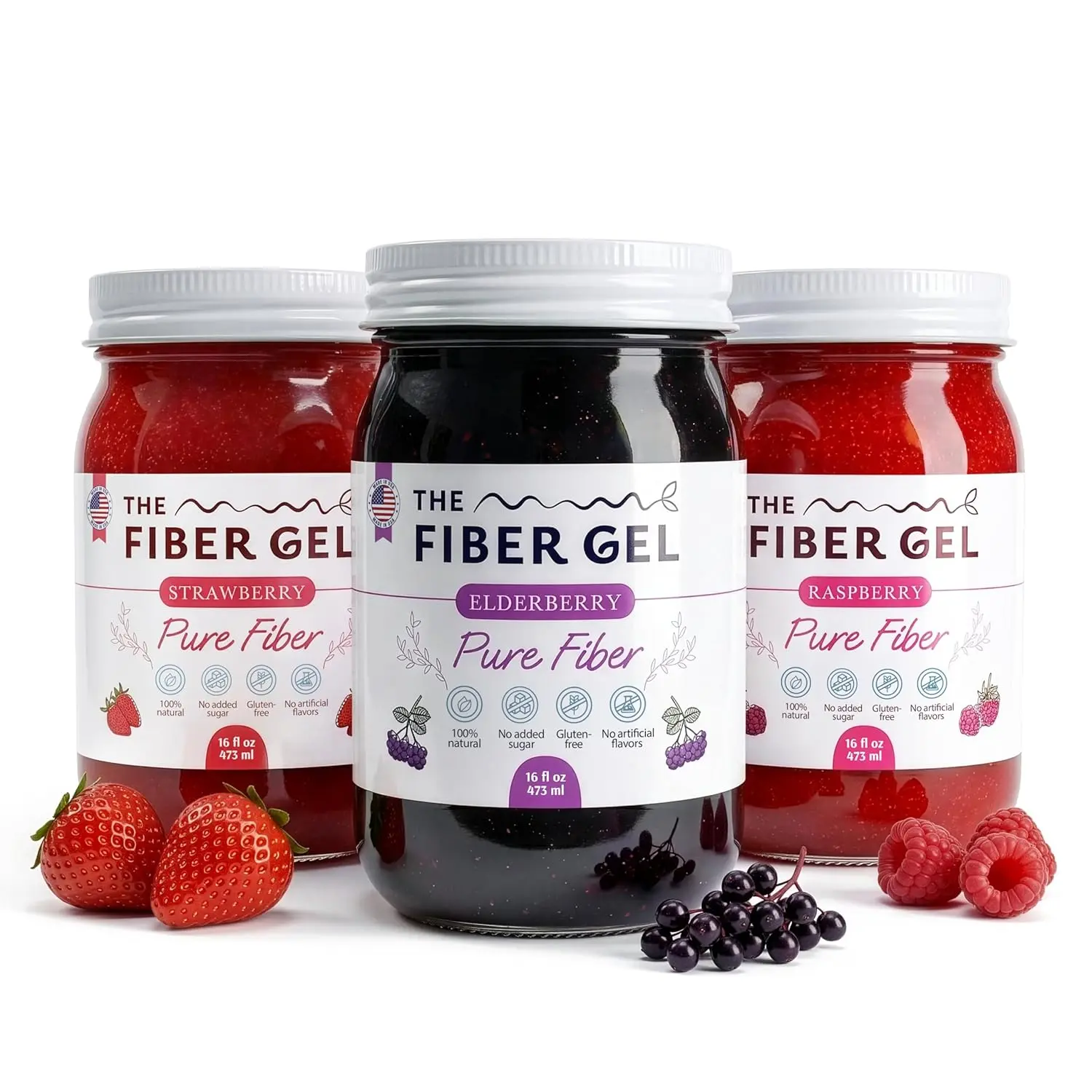 The Fiber gel Berry – Trio High Dietary Fiber Prebiotic Gel Formula — 100% Natural & Clean Label Plant-Based Psyllium Husk & Inulin Complex No Added Sugar — Elderberry, Raspberry, and Strawberry, 48oz