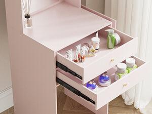 Small Vanity Desk Set with 3 Adjustable Lighted Mirror and Storage Chair IF018,  MDF panels