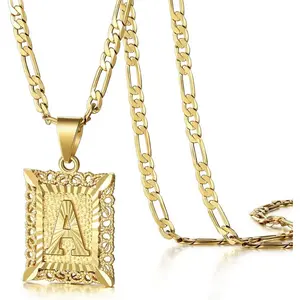 Unisex Square Capital Letter Pendant Necklace, 14K Gold Plated Minimalist Personalized Initial Jewelry, Daily Versatile Accessory for Men Women