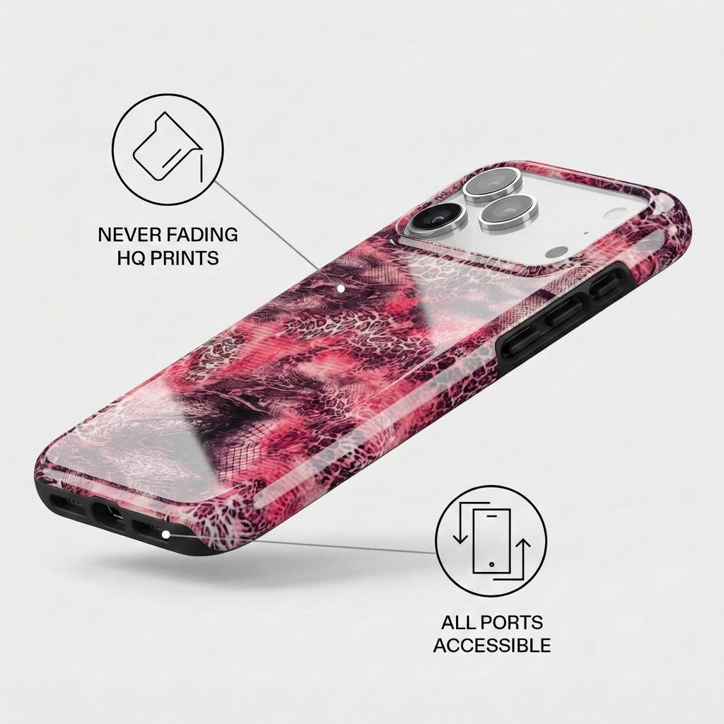 Dark Feminine Hot Pink Animal Print iPhone 17 Pro Max Case, Bold Snake Leopard Aesthetic Shockproof Cover for Iphone 17 promax, 17 Pro, 16 Promax