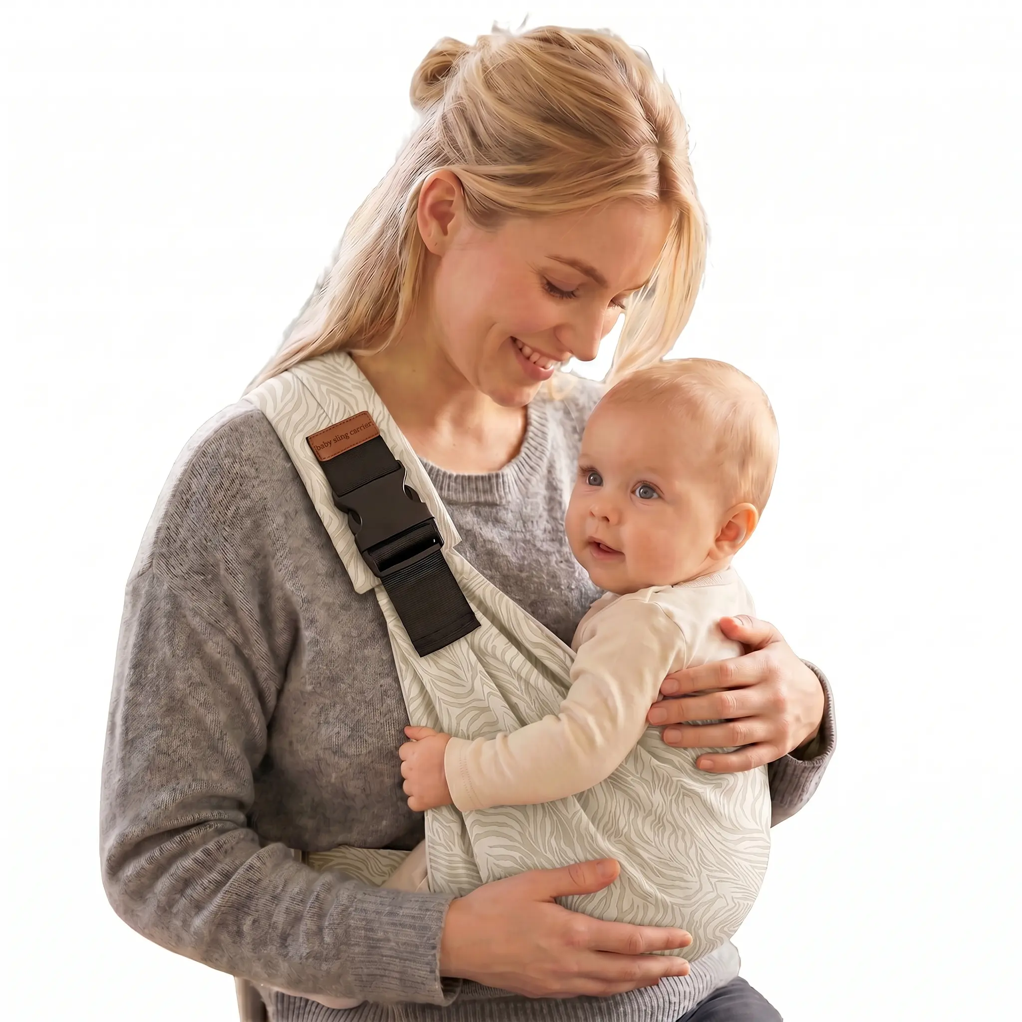 Practical Khaki Zebra Print Baby Sling Carrier in Cotton for Infant and Toddler