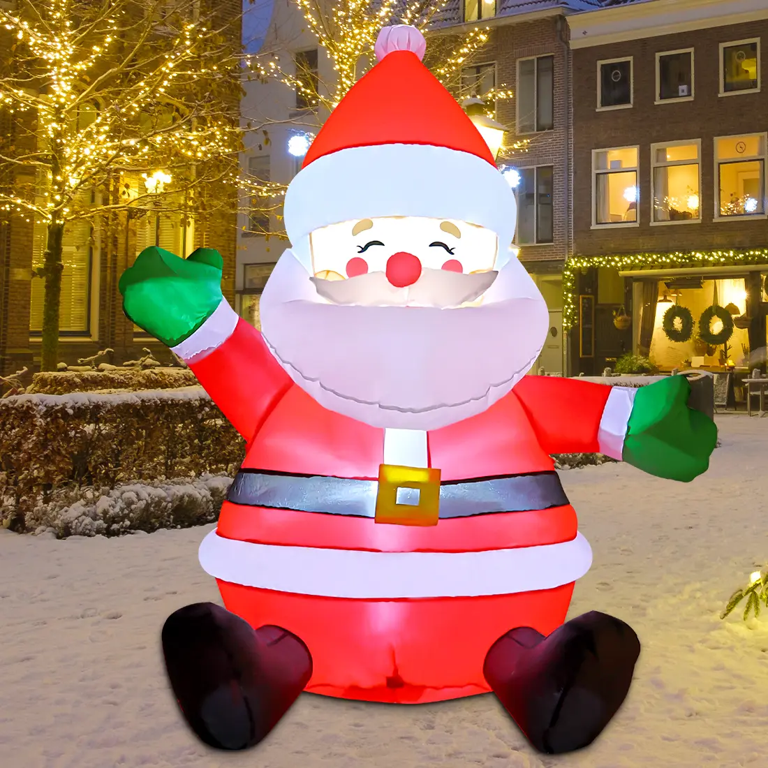 GOOSH 5 FT Christmas Inflatable Santa Claus Outdoor Ornament with Built-In LED Lights, Decorative Blow-Up Sitting Yard Ornament for Holiday Garden Lawn Decor, Ornaments
