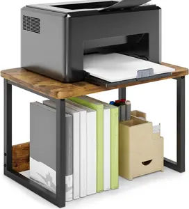 Printer Stand with Storage for Desk, Desktop Printer Stand Shelf Organizer for Home & Office Heavy Duty Printer Riser Under Desk Small Printer Table for Fax Machine Copier Scanner (Rustic Brown)