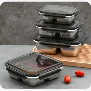 Stainless Steel Food Storage Box with Lid, Outdoor Fruit Sealed Lunch Box, Home Refrigerator Seal Container, Creative Locking Meal Box