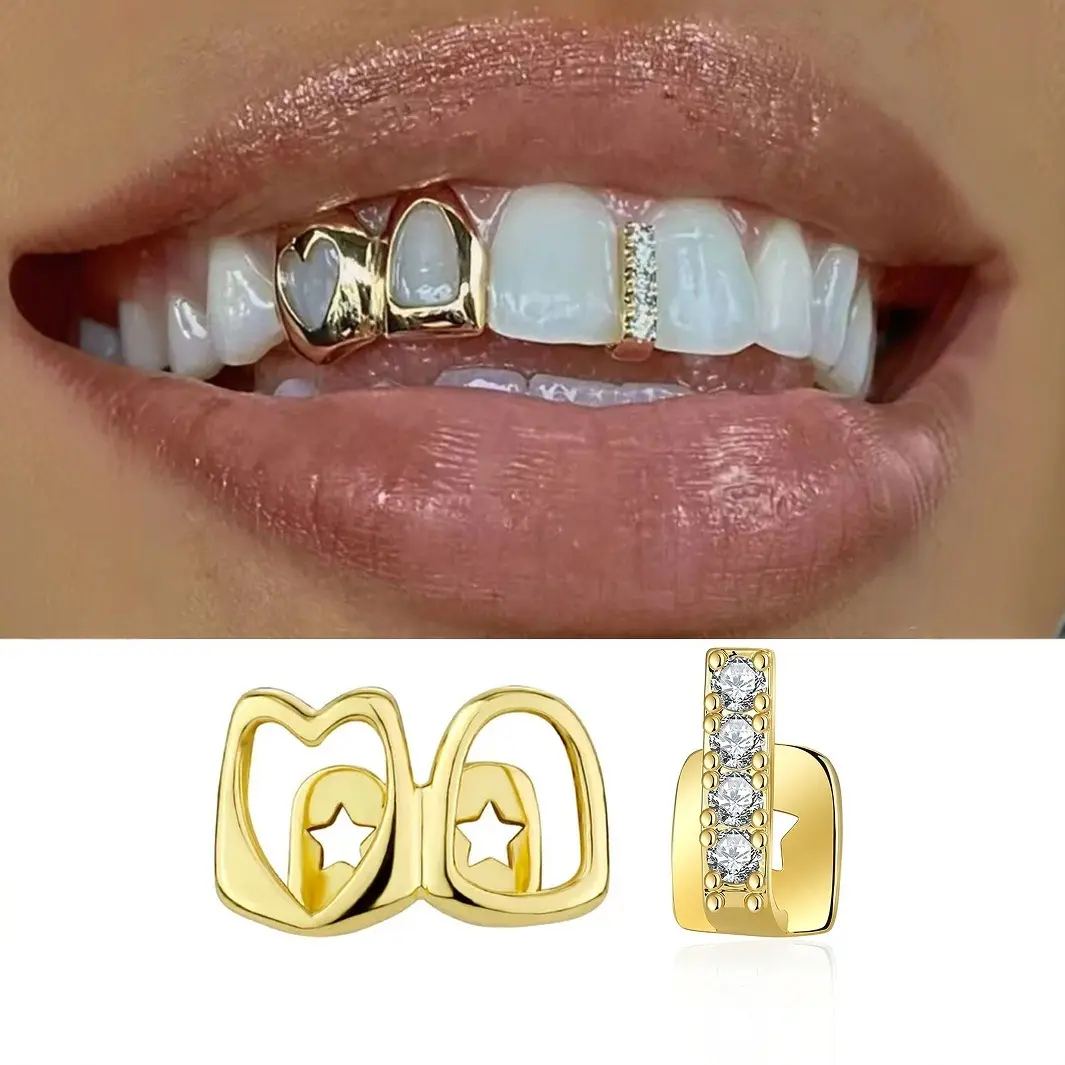 Hollow-Out & Heart Blended Tooth Grillz Everyday Wear Jewelry Teeth Accessory Fashion Oral Accessories for Stylish Looks halloween decorations