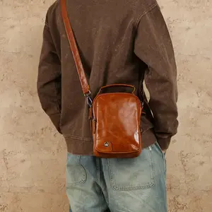 1pc Top Layer Cowhide Shoulder Bag, Retro Men'S Crossbody Satchel For Travel, Multi-Pocket Commute-Ready Leather Side Bag.