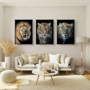 Set of 3 Realistic Big Cat Prints of original acrylic paintings. Lion, Tiger, Leopard. Physically framed or unframed. By Georgina Smellie