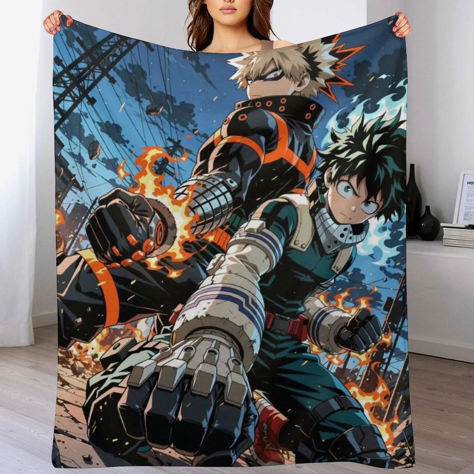 My Hero Academia Deku Bakugo Throw Blanket Anime Flannel Blanket Soft Cozy Blanket for Bedroom Couch Sofa All Season Decorative Blanket