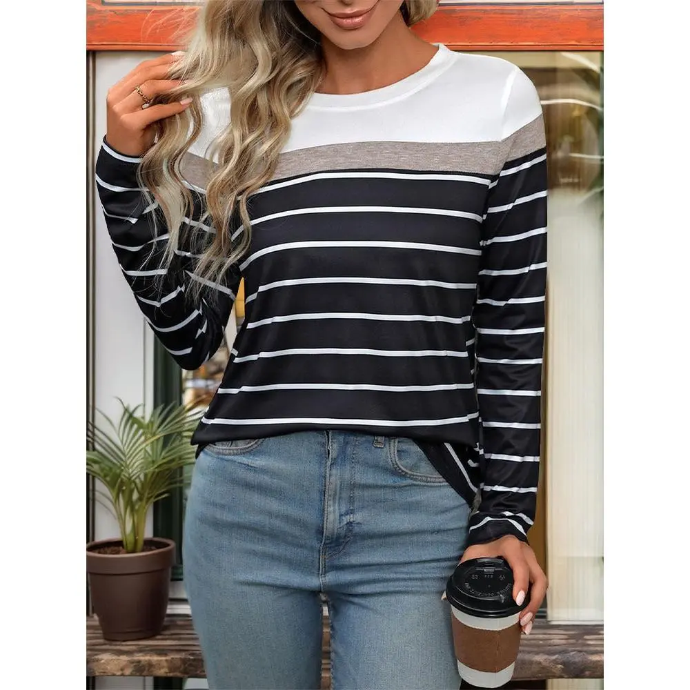 Striped Round Neck Long Sleeve T-Shirt