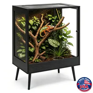 PROLEE 90 Gallon 32" x 18" x 36" Tall Reptile Terrarium with Leg Stand, Vertical Glass Chameleon Cage with Front Opening Doors, Ventilated Mesh Top, Rainforest Habitat for Arboreal Reptiles