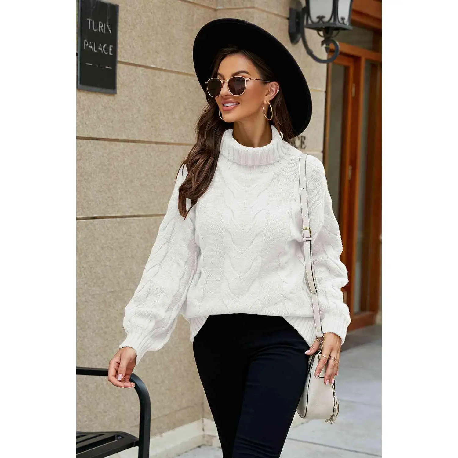 Cable-Knit Turtleneck Sweater