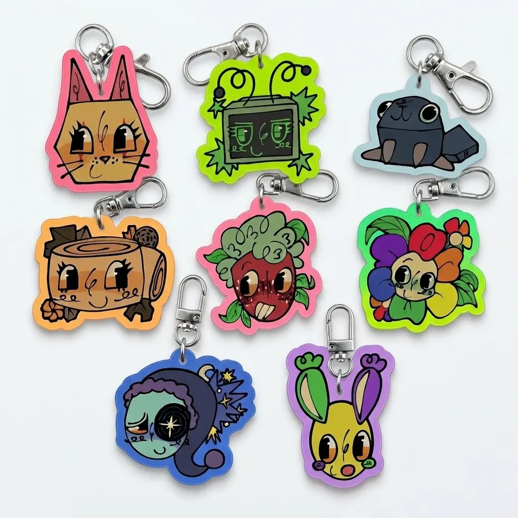 Dandy's World Acrylic Keychain - Dandy, Sprout, Scrapts, Looey, Pebble, Vee, Astro, Shelly Acrylic Charms - Cute, Durable, And Perfect For Bags, Keys, Or Gifts. Great For Daily Use Or As Thoughtful Little Gifts For Your Friends And Yourself.
