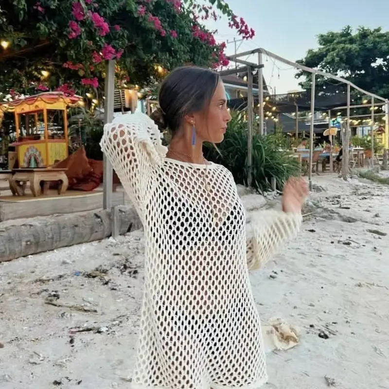 Beach Vacation Leisure Hollow Out Sexy Sun Protection Bikini Cover-Up, Beach Coverups, Cover Up Beachwear, Women's Swimsuit Outerwear, Beach Coat, Summer Fashion