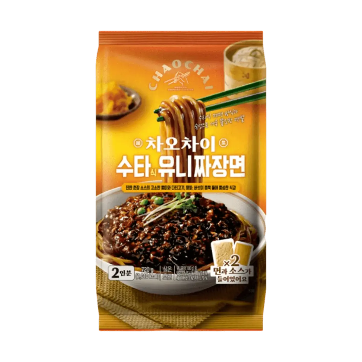 CHAOCHAI Korean Sea Urchin Jjajangmyeon - 2 Servings, 720g | Authentic Grilled Flavor Instant Noodles with Rich Sea Urchin Sauce