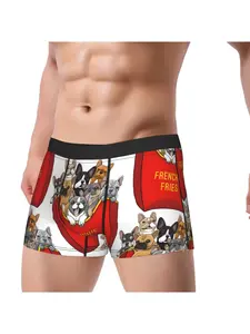 1pcs French Bulldog Frenchie Fries Underpants Breathbale Panties Men's Underwear Ventilate Shorts Boxer Briefs