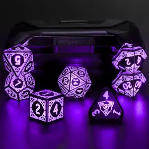 ZHOORQI LED Dice Set DND Cool Light Up Rechargeable for Dungeons and Dragons Polyhedral D and D Dice with Charging Box for Role Playing Game Gifts Purple Shackles