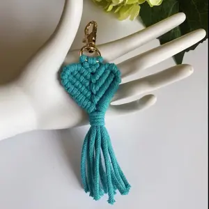 Bohemian Heart Shaped Keychain - Teal Color, Cord Design, Keyring Attachment, Ideal for Everyday Use