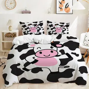 2/3Pcs Adorable Cartoon Cow Duvet Cover Set, Charming Cow Print Bedding Set, Soft and Cozy Design, Ideal for Whimsical Bedroom Decor, Perfect for Kids and Animal Lovers!Includes 1 or 2 Pillowcase - No filling/Zipper Closure