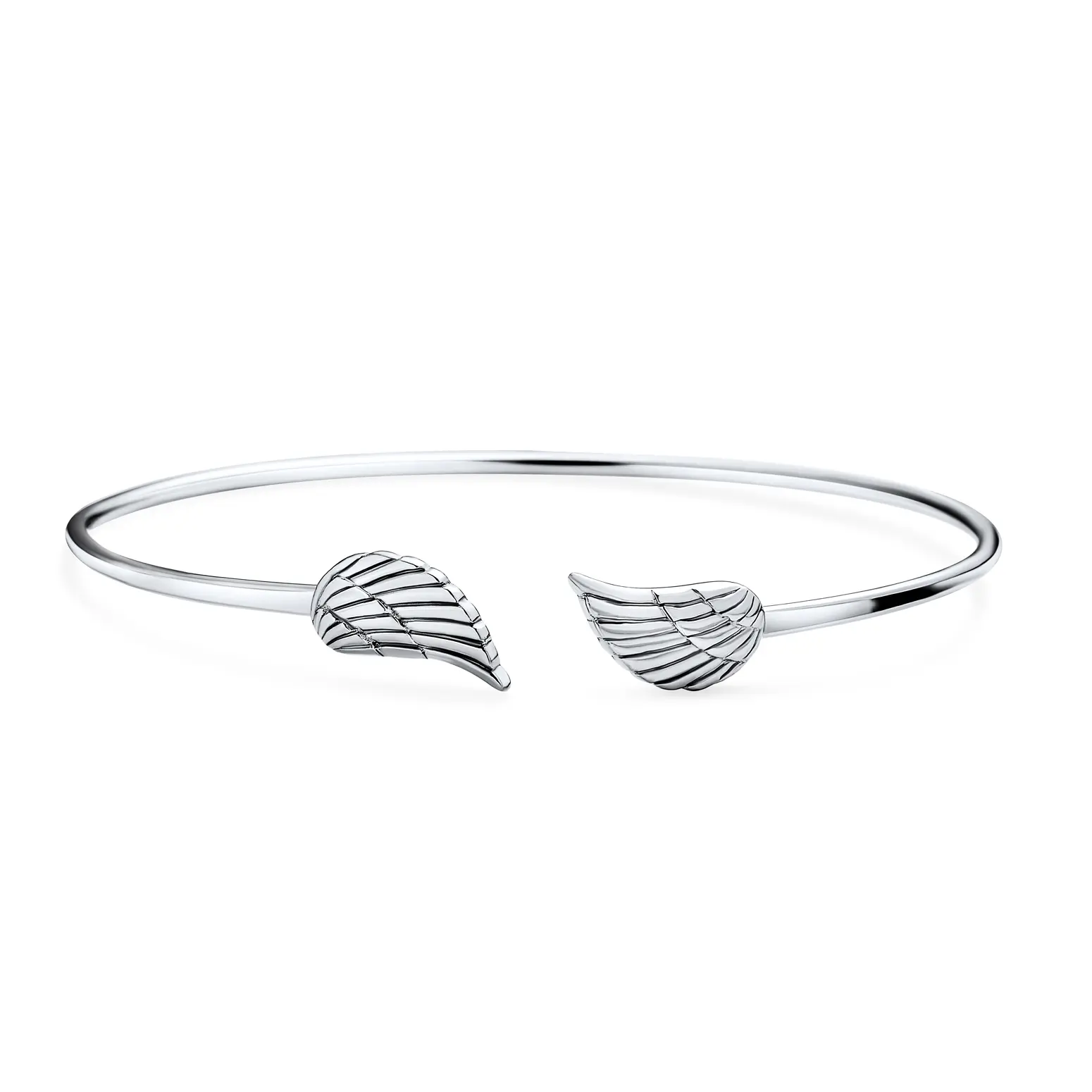 Guardian Angel Wing Bangle Bracelet .925 Sterling Silver Dainty Religious Minimalist Cuff