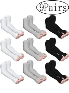9Pairs-Sun Protection Ice Sleeves Sports Arm Sleeves Summer Gloves Outdoor Cycling UV Protection Driving Cool Multi-Color Unisex Casual Style
