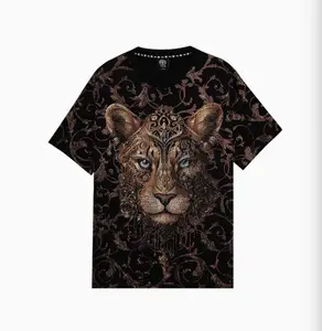 TCH—Light Luxury，Unisex Outfit, New Arrival Rhinestone Design King Leopard T Shirt