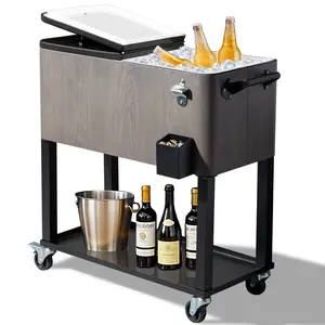 Ubesgoo 80 Quart Rolling Ice Chest on Wheels, Patio Cooler Cart, Beverage Rolling Cooler for Outdoor Patio Deck Party