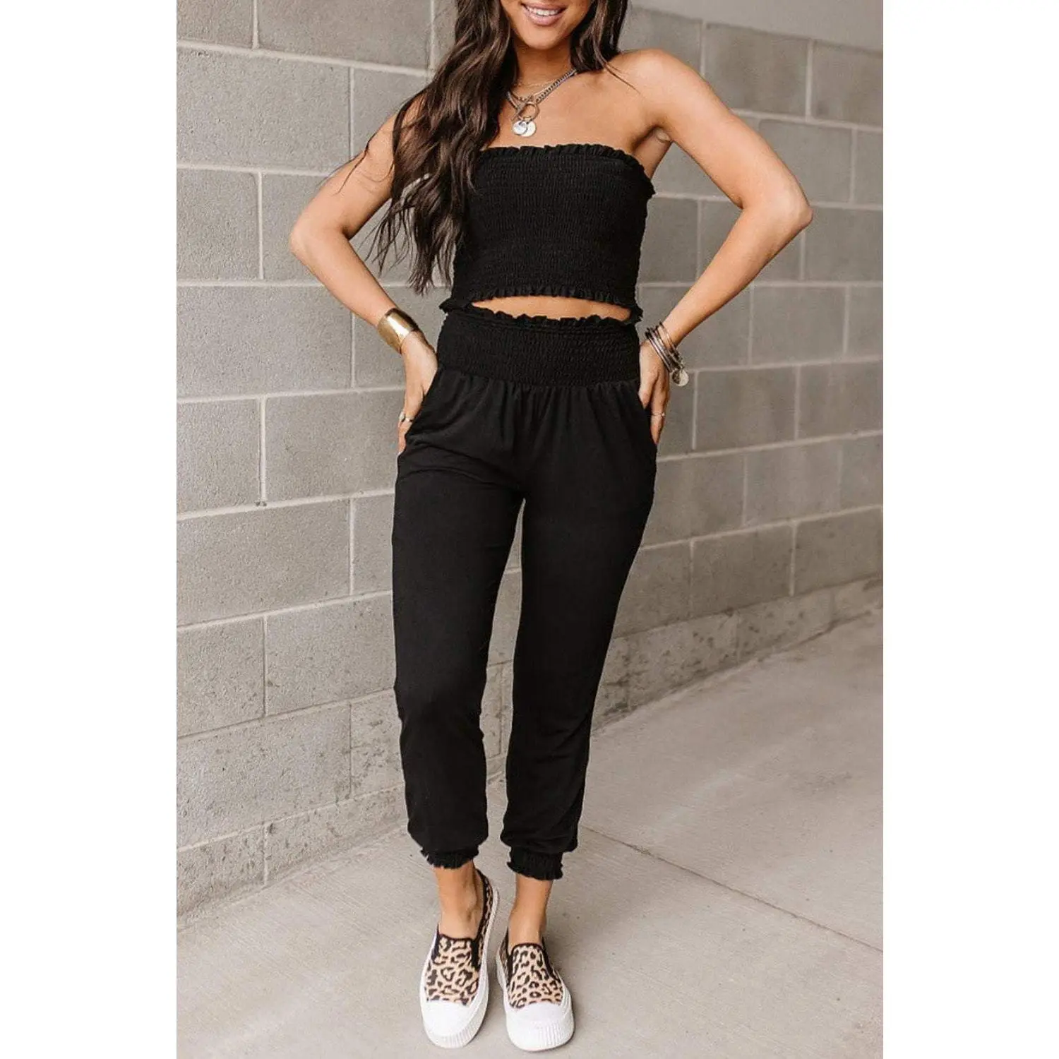 Black Tube Top Lounge Set Black Tube Top Lounge Set