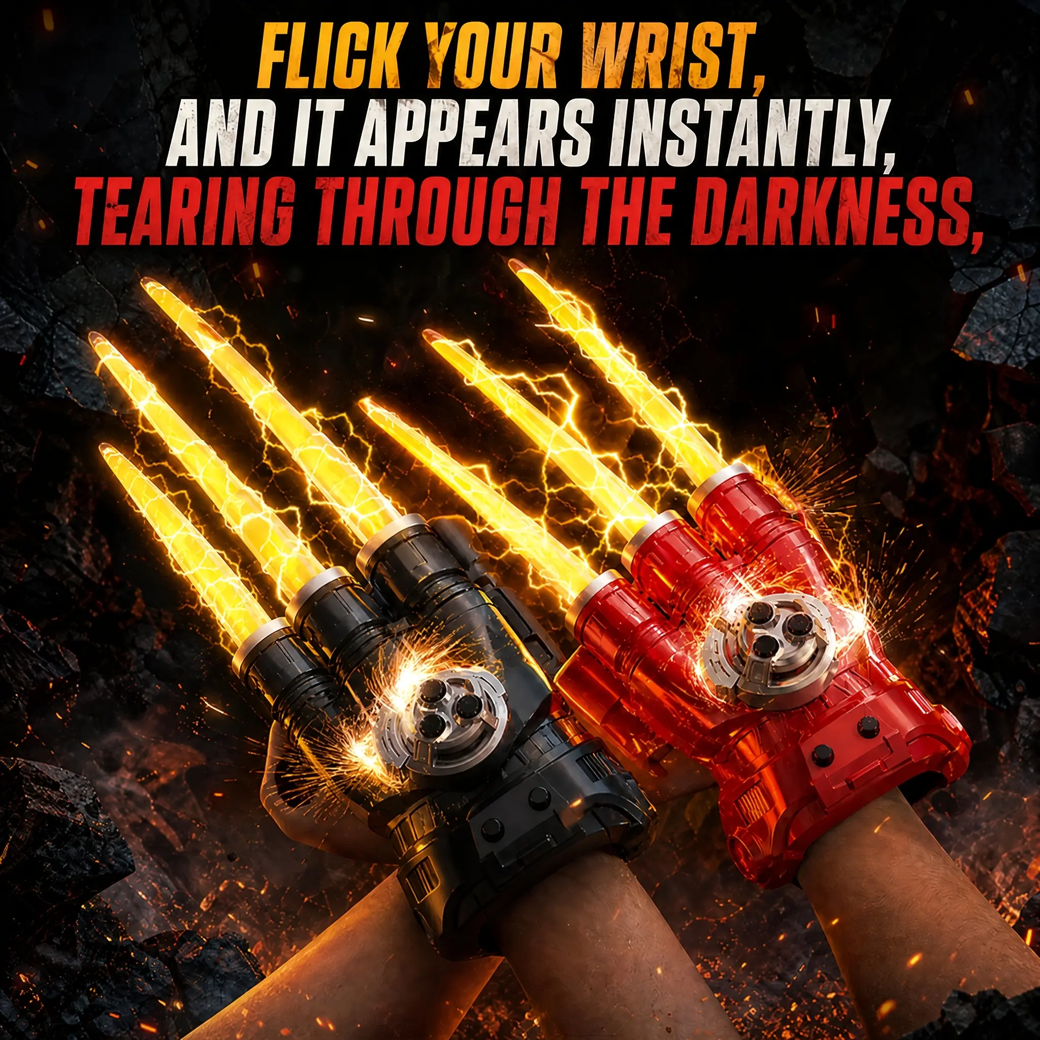 Wearable Wolf Claw Glove with Retractable Blades, Rotating Spark & 7-Color Lights, Sound Effects Luminous Claw Glove, Interactive Cosplay Prop for Kids/Adults, Fun Role-Play Light-Up Hand Claw lead street Glow