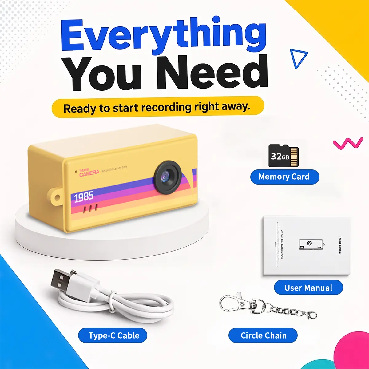 Compact Thumb Camera with 32GB SD card, Keychain Camera, Wearable Recorder, Portable Camera,Reviewing photos and videos, retro filter,Student Outdoor Sports Camera, Kids Video PocketCamera, Rechargeable Mini HD Digital sohochic