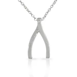 Female 925 Sterling Silver Classic Polished Wishbone Pendant Necklace for Women and Girls