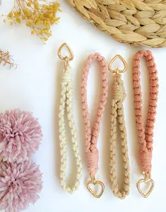 Macrame Wristlet- Keychains Hear Pendant