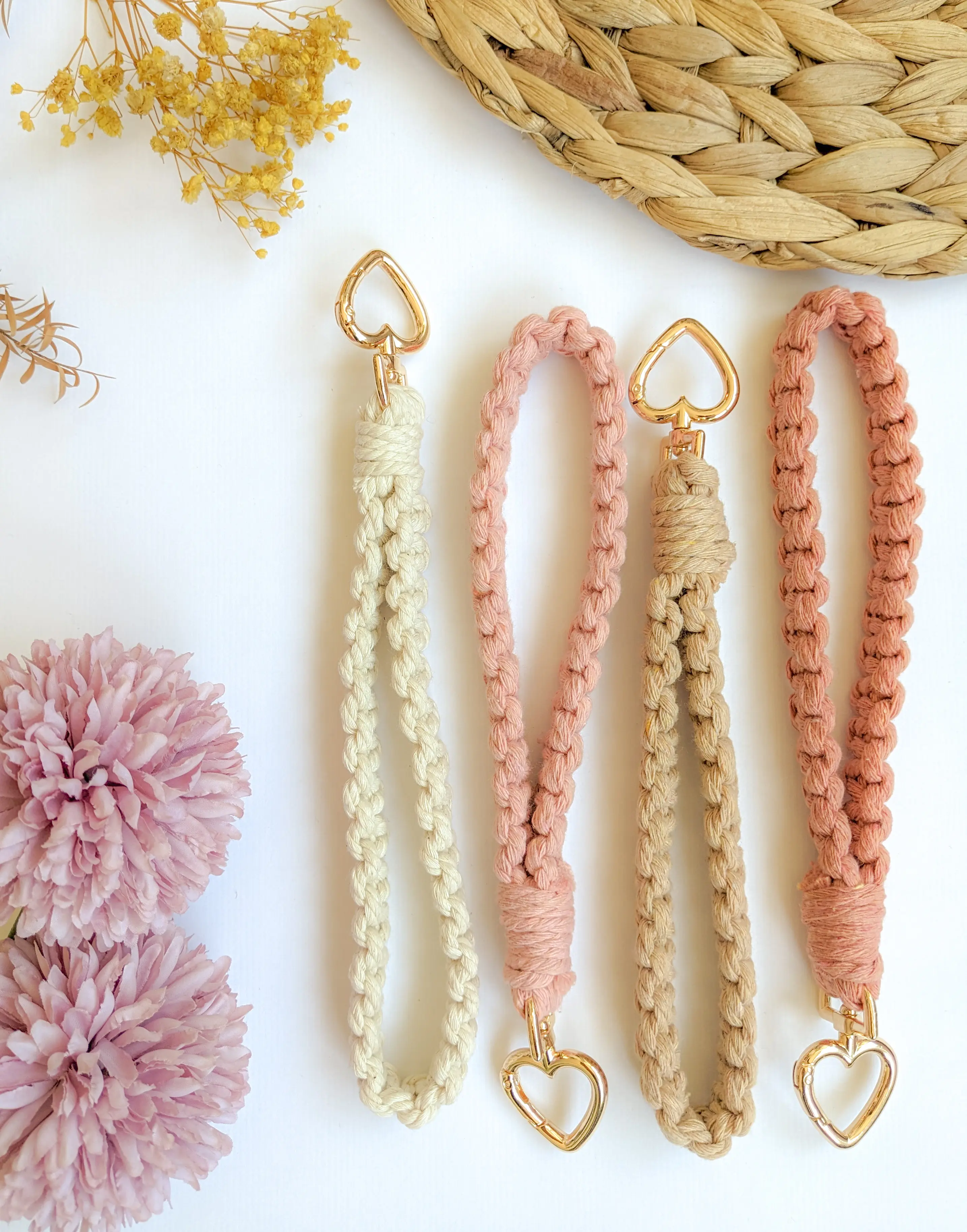 Macrame Wristlet- Keychains Hear Pendant Macrame Wristlet- Keychains Hear Pendant