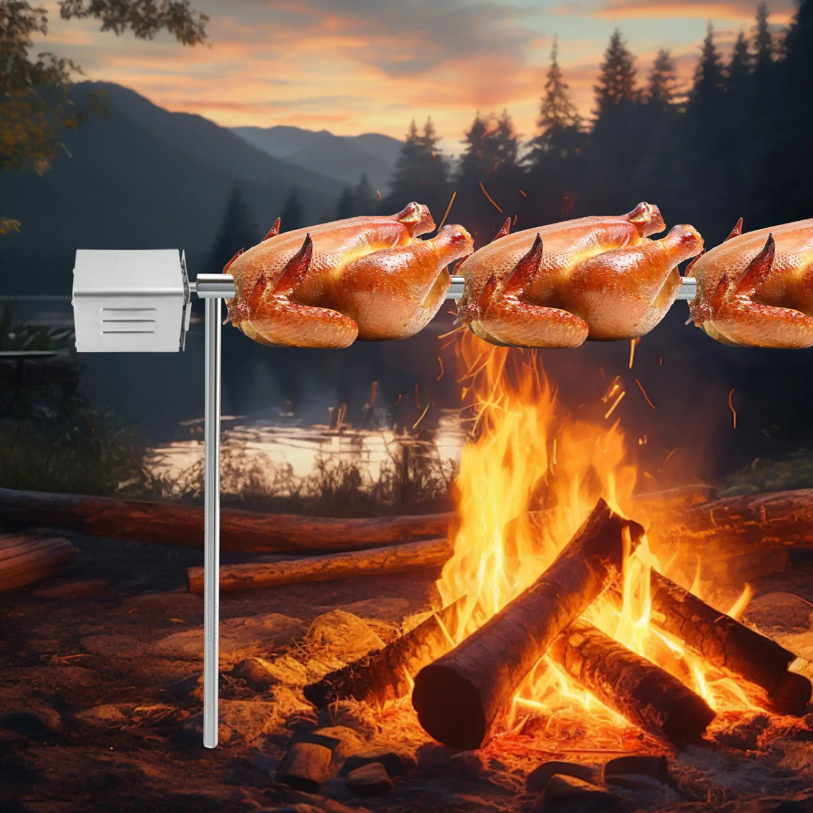 Stainless Steel BBQ Rotisserie Spit Motor Barbecue Grill Rotisserie Motor 15W 110V Electric BBQ Rotisserie Motor 40KG Load Chicken Meat Pig Roaster Motor Hog Lamb Barbecue Motor