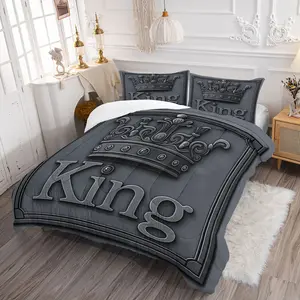 2/3pcs King Crown Comforter Set, Luxury Quilt Bedding Set with Pillowcases, Soft Warm All Season Digital Print Comforter for Men's Bedroom, Guest Room, Modern King Size Bedding for Adults