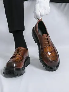 Men's Fashionable Plain Color Lace Up Dress Shoes, Casual Comfortable Thick Sole Oxford Shoes for Daily Wear, Fashion Shoes for Party, Daily Clothing Decor, Boy, Stackform Shoes