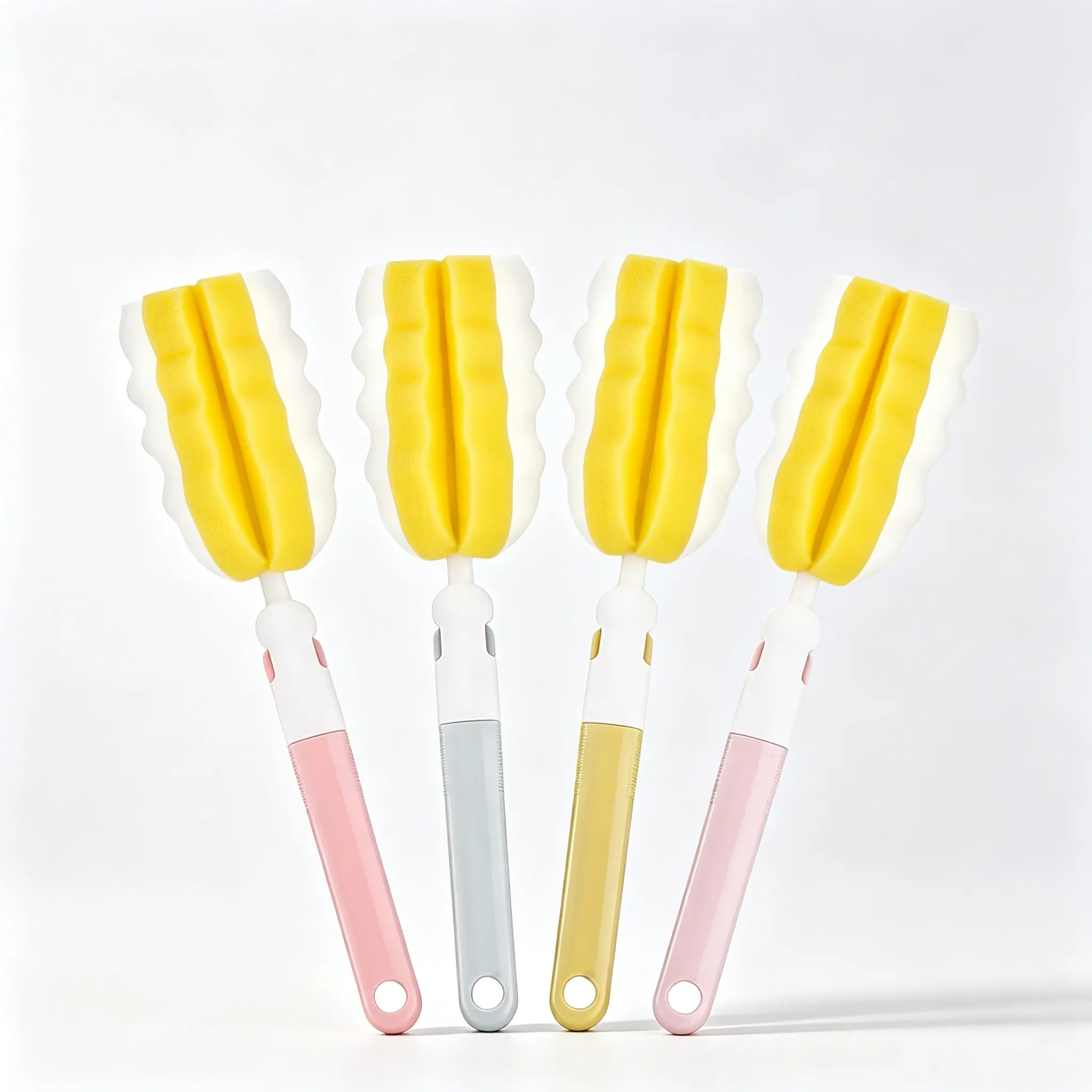 4PCS Long-Handle Detachable Portable Sponge Bottle Brush, Home Kitchen Cup Cleaner for Baby Bottles, Dishes, Glasses & Mugs