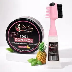 Wid's Beauty Essentials Edge Control + Brush Combo Pineapple Scent Extra Strong Hold Flake-Free Non-Greasy Hair Styling Kit