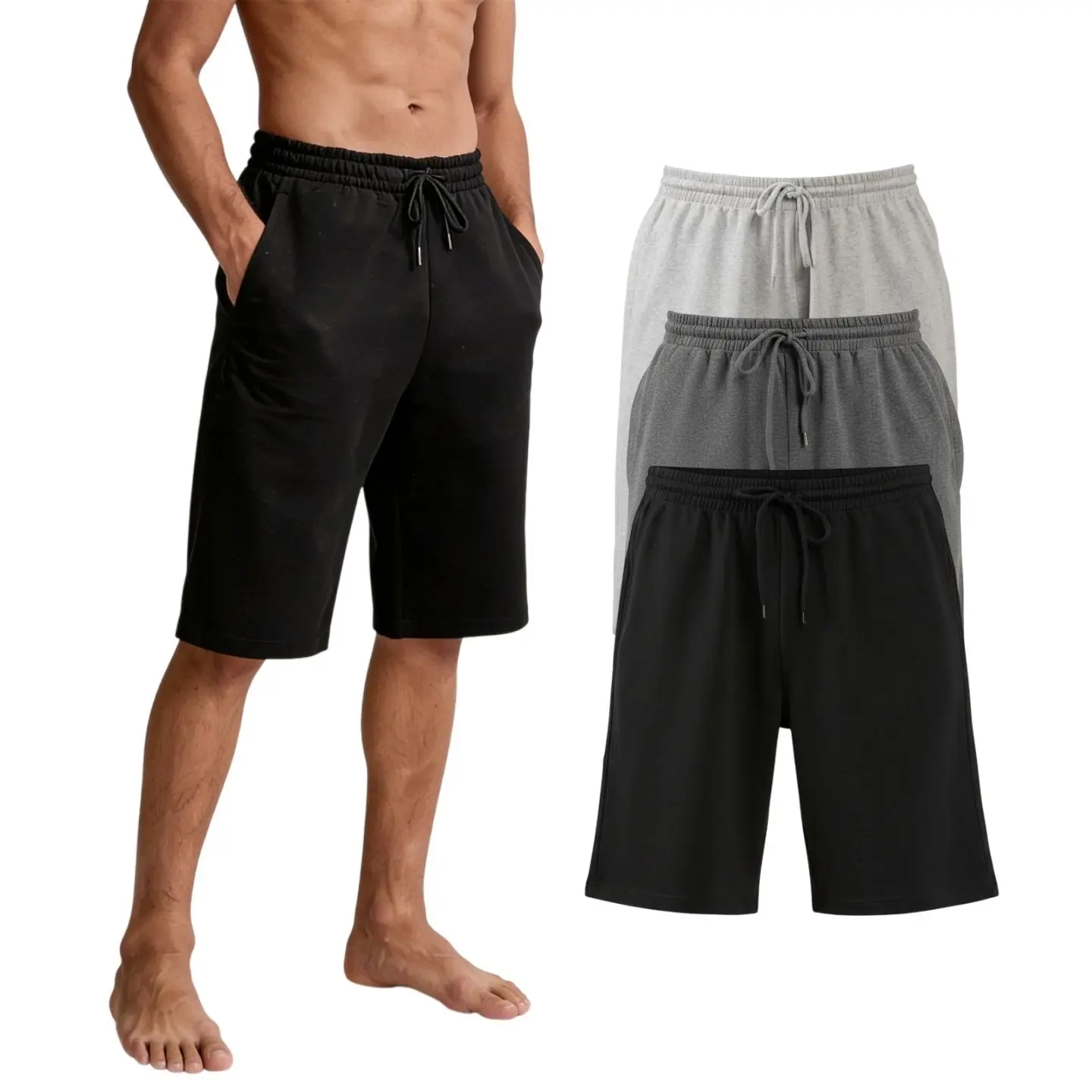 Men’s Cotton Terry Shorts S-3XL Cotton Blend Relaxed Fit French Terry Sweat Shorts with Single Side Back Packets Elastic Waistband Knee High Gym Causal Lounge Shorts Regular Big & Tall Menswear
