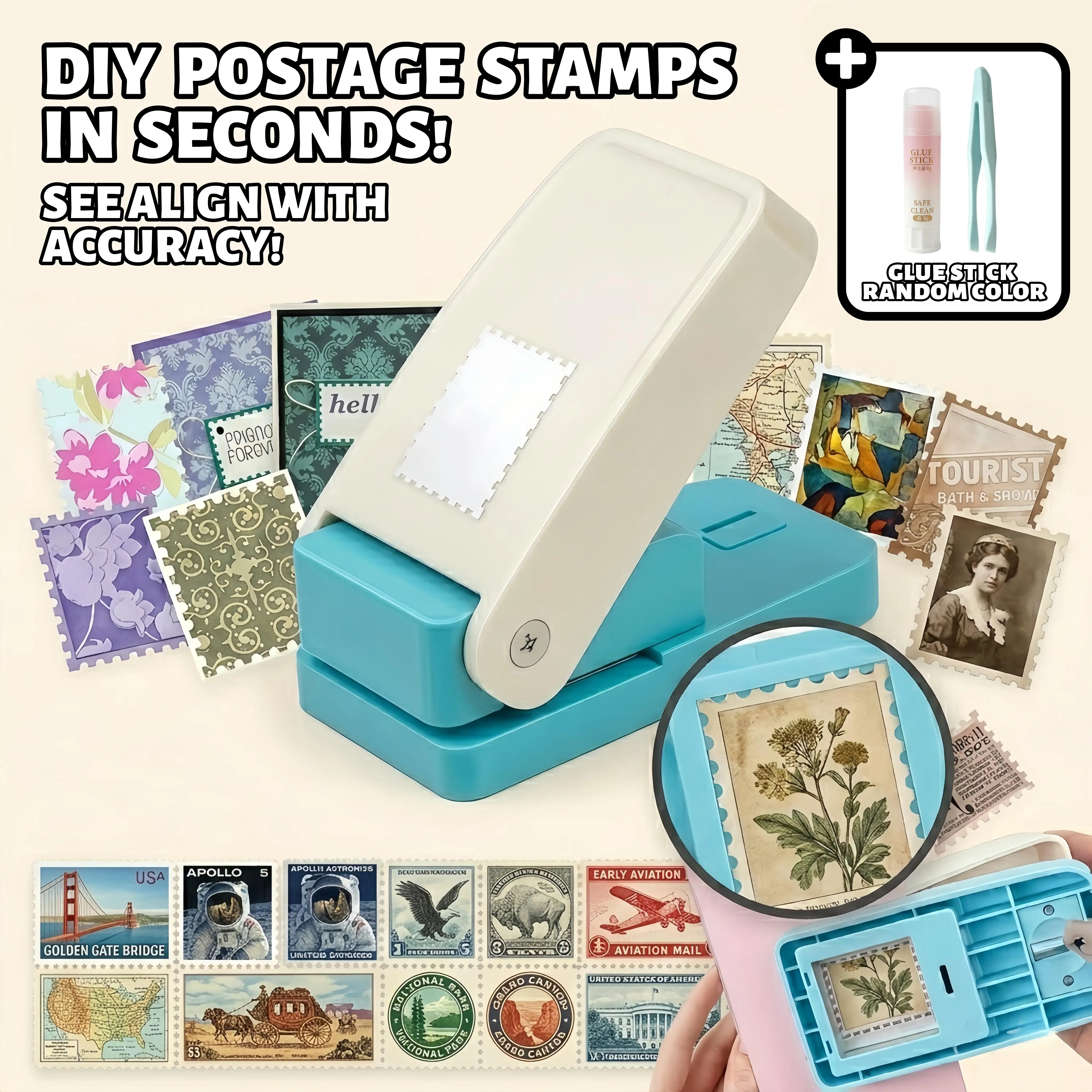 2-Style Manual Floral Stamp Puncher & Embosser - Sticker Scrapbooking Tools, Lever-Type for Effortless Durable Use, W/Free Glue Stick & Tweezers, for Hand Books, Greeting Card Making, Scrapbooking Ideas, Junk Journal Aesthetic
