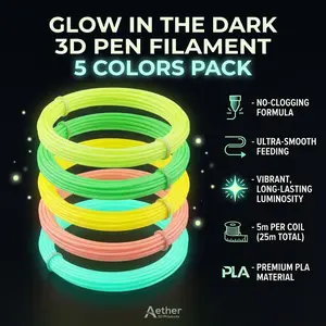 Night Glow 3D Pen Refill Filaments (1.75mm), 5 Colors 82 Feet, Universal 3D Drawing Supplies, Ideal for Creative Projects