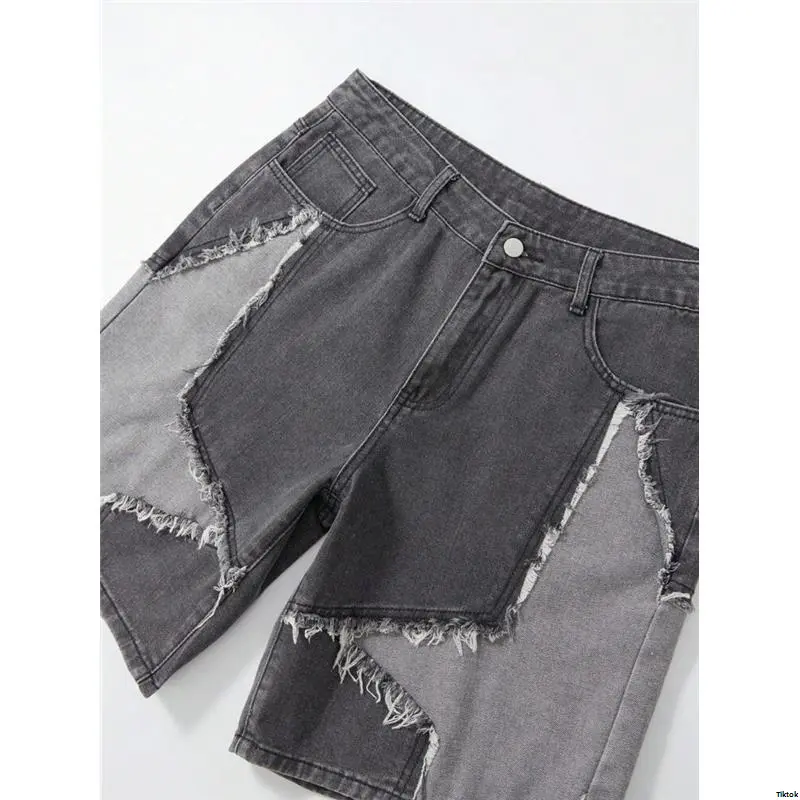 PointedStarFrayedPocketCasualLooseFitDenimShortsJorts - ROMWEMENStreetLifeMen sFive