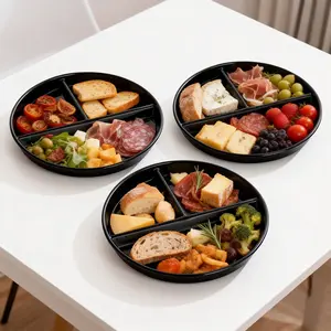 3pcs Round Divided Plates, Thick Plastic Material, Reusable Picnic Salad Dinner Dessert Plates, Dishwasher Safe, Microwave Friendly, 8.86 Inches